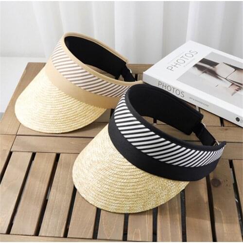 New Summer Empty Top Straw Hat Cotton Sports Visors Striped Fashion Women Men Sun Visor Beanie Hats Adjustable Caps Unisex Black