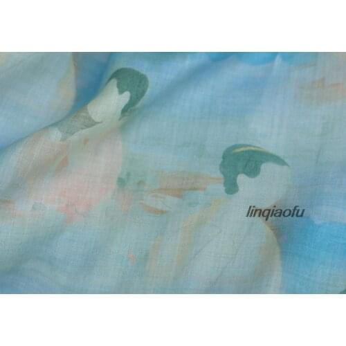 High-grade clothing linen fabric Cheongsam dress printed ramie light cloth
