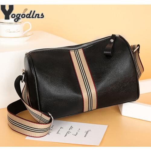 Vintage PU Leather Boston Women Small Handbag and Purse Fashion Female Stripe Designer Crossbody Bag Casual Pillow Shoulder Bag