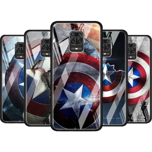 Avengers Shield Marvel for Xiaomi Redmi Note 10 Pro Max 10S 9T 9S 9 8T 8 7 Pro 5G Luxury Tempered Glass Phone Case Cover