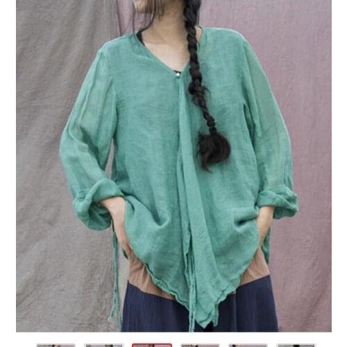 Women Thin Ramie V Neck Jacket Coat Ladies Loose Solid Color Coat Female Retro Ramie Topcoat 2020 Coat