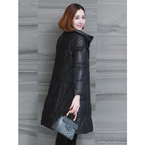 Winter Sheepskin Coat Genuine Leather Jacket Warm Long Down Jackets for Women Veste En Cuir Femme KJ1524
