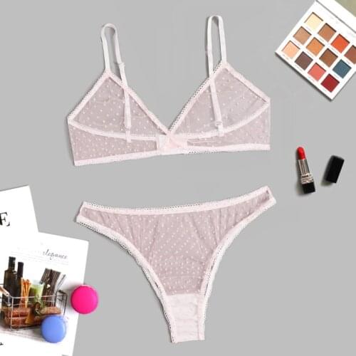 Ladies New Bras Set Polka-Dot Sling Sexy Lingeries Lace Three-Point Sexy Suit Comfortable Underwears