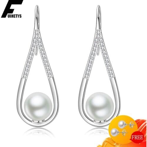 Fashion Earrings for Women Wedding Party Accessories 925 Silver Jewelry with Pearl Zircon Gemstone Drop Earrings Gift Wholesale