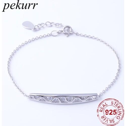 Pekurr 925 Sterling Silver 9 Zircon Elegant Wave Pattern Womens Bracelets Silver Chain Bangles For Female Fashion Jewelry