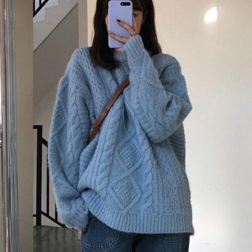 2021 ladies autumn/winter knitted twist sweater new pullover retro soft round neck loose thick outer wear sweater womens