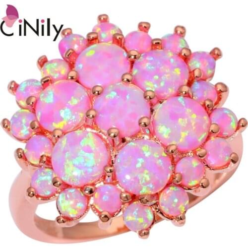 CiNily Created Pink Fire Opal Rose Gold Color Wholesale Hot Sell Elegant for Women Jewelry Ring Size 7 8 9 OJ8976