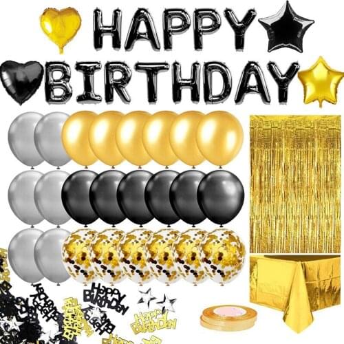 1Set Black Gold Birthday Party Decoration Happy Birthday Banner Balloon Wedding Decoration Wedding Anniversary