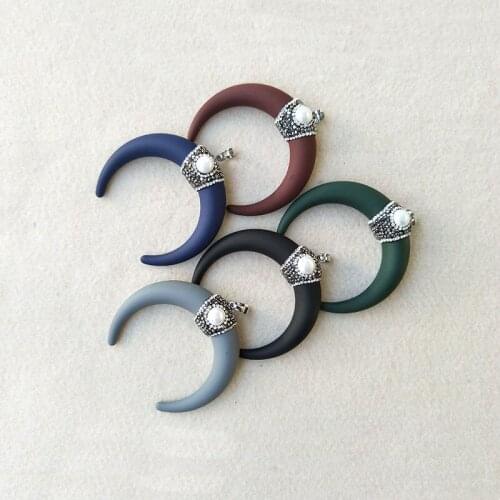 10Pcs OX Horn shape Pendant,Pave Rhinestone Crystal Caps Charms,DIY Jewelry necklace earrings making supplies PD176