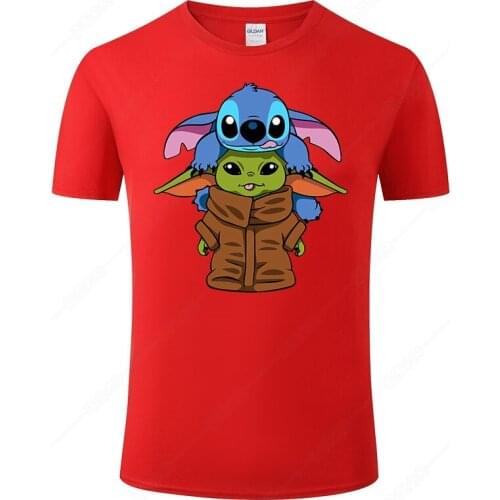 2021 Summer Cotton Short Sleeve Tee Funny Stitch Baby Yoda T Shirt Men Women Fashion T-shirt Cartoon Printed Tops Clothing J10