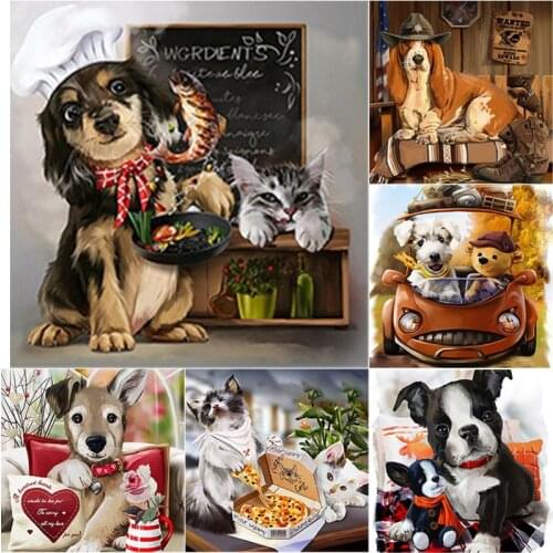 5D DIY Diamond Painting Cute Pet Animal Cross Stitch Cute Dog Diamond Embroidery Full Square Round Drill Manual Home Decor Gift