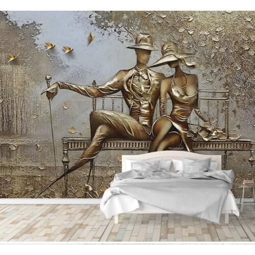 8D Large Mural Glod Park Lovers Figure Wallpaper Mural 3d Photo Mural for Sofa Background 3d Wall Murals 3D Figure Wall paper