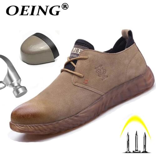 Brand steel toecap women men work & safety boots genuine leather steel mid sole man woman casual shoes 2019 New plus size 37-45