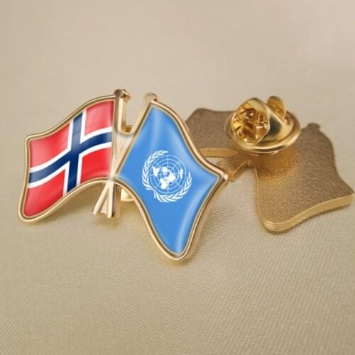 United Nations and Bouvet Island Crossed Double Friendship Flags Lapel Pins