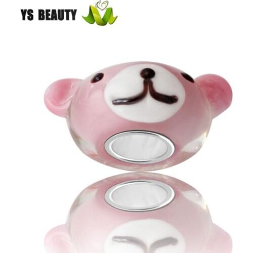 Pink bear glass beads new design silver core large hole beads suitable for fashion girl diy sterling silver bracelet collocation