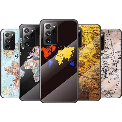 Tempered Glass Cover Travel World Map For Samsung Galaxy M51 M31 M21 A70 A50 A40 A30 A20 A10 Shockproof Shell Phone Case