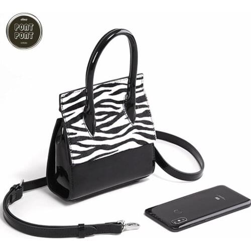 Genuine Real Leather Handbag Chic Horse Hair Patent Shoulder Strap Crossbody Bag For Women Designer Trend Fashion 2021 sac femme