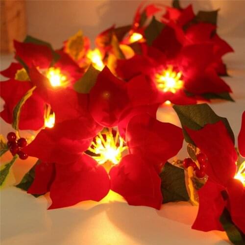 Poinsettia Flowers Decoration Garland String Light Tree Halloween Christmas Ornaments Maple Leaf Light Indoor Outdoor Home Decor