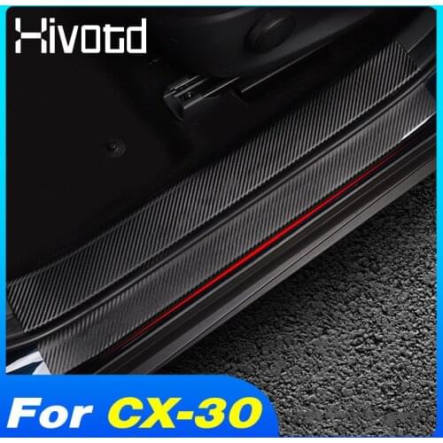 Hivotd Door Sill Protective Sticker PU Leather Pedal Threshold Anti-Scratch Car Styling Parts For Mazda CX-30 CX30 2020 2021