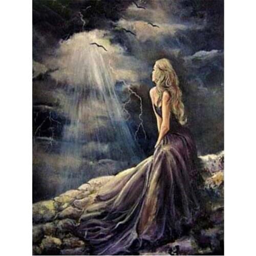 Portrait Woman Printed Water-Soluble Canvas 11CT Cross Stitch Full Kit Embroidery DMC Threads Needlework Handiwork Gift