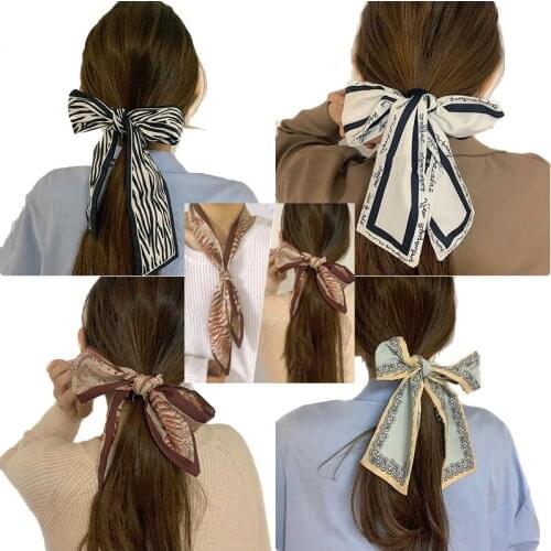 Korea Satin Ribbon Hair Bands Retro Square Scarf Women New Fashion Print Small Neck Scarfs Headwear Elegant Hair Accessories