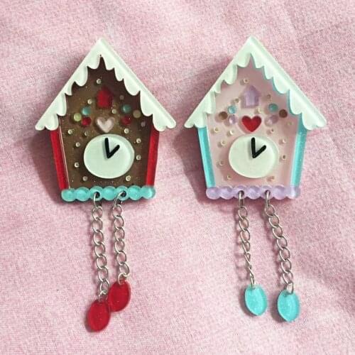 Colorful Acrylic Time House Brooches Pin Time Hut Brooches Pins Women Man Accessory