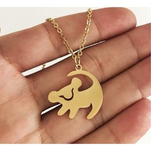 Cute Lion King Necklace Pendant Hakuna Matata Cartoon Long Necklace Hip Hop Fashion Jewelry Women Gold Small Necklace