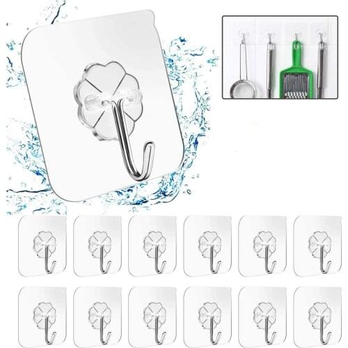 Reusable Utility Hooks, Nail Free Sticky Hooks for Hanging, Transparent Hanging Hooks Waterproof and Oil Proof