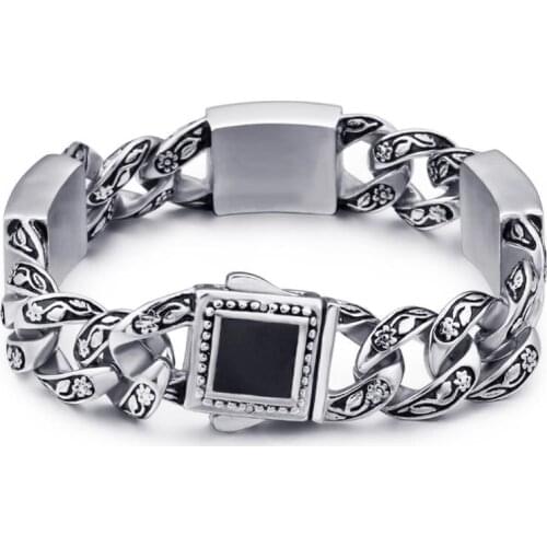 HAOLYNJOY Stainless Steel Mens 2020 Bracelet O-chain 220mm Carved Symmetrical Square Punk Bracelets Jewelry