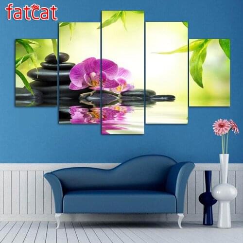 FATCAT Bamboo Black Stone Flower 5 Piece Diy Diamond Painting Full Square Round Drill Diamond Embroidery Sale Home Decor AE2033