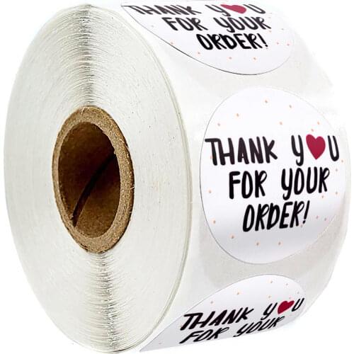 500 Pcs Round Thank You for Your Order Stickers Heart Thanks for Shopping Small Shop Local Handmade Stickers White Sticker Rolls