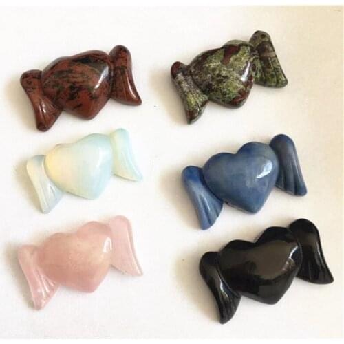 Natural rose Crystal Heart with Wings Shape Stone Luck Spirit Gift Reiki Gemstone Art Diy Decoration