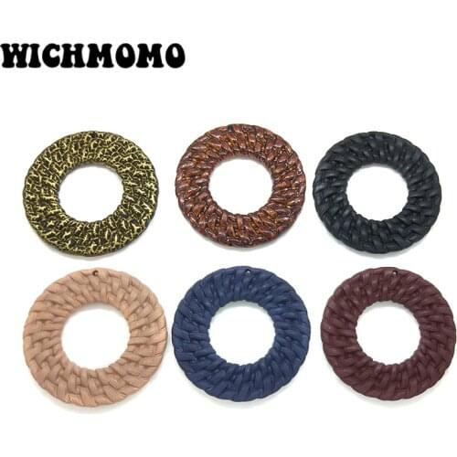 New Fashion 4pieces/bag Acrylic Rattan Weaving Shape Rounds Charms Pendants for DIY Earring Jewelry Making Finding Accessories
