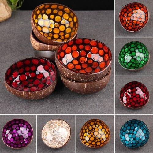 Newest Natural Geometric Shape Coconut Shell Bowl Dishes Kitchen Paint Craft Home Decor 7 Colors