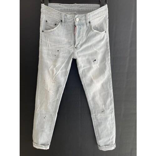 2021 New DSQUARED2 Mens/Womens Light-Colored Micro-Elastic Simple And Versatile Trend Paint Made Old Slim-Fit Jeans 9103
