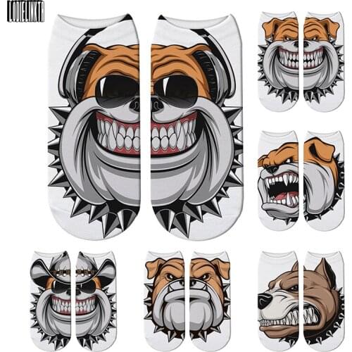 New Fashion 3D Printed Creative Cute Bulldog Low Ankle Socks Funny Animal Cartoon Dog Short Socks Women Happy Socks бандана