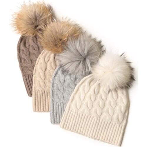 Autumn and winter new 100 pure cashmere knitted Hat warm wild fur ball hat Inner Mongolia factory fashion