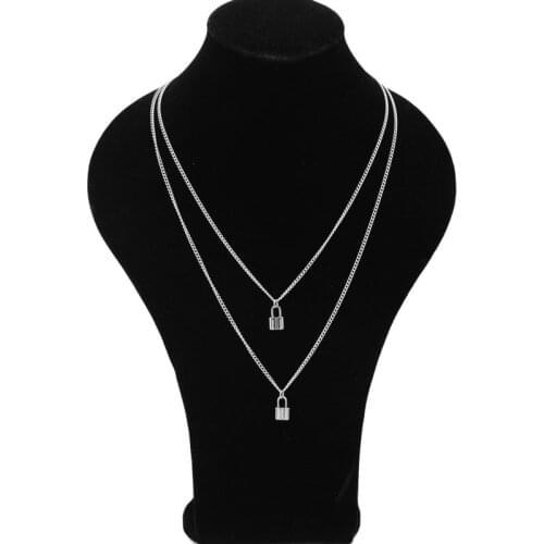 Stainless Steel Necklace Tiny Lock Pendant Chain Choker Necklace Men Women Jewelry Collier Romantic Korean Jewelry