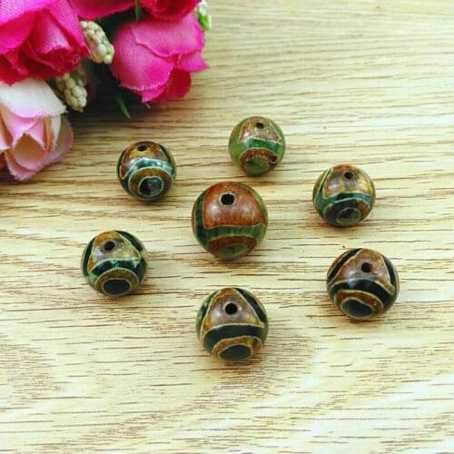 Green agate triple-eyed pearl agate Tianyuan Necklace DIY pendant authentic original stone of Tibetan old mine