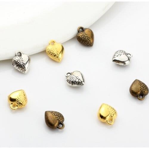 12*10mm 10pcs/lot Zinc Alloy Charms Pendant Retro 3D Mini Love Heart Charms Pendant For DIY Necklace Jewelry Accessories