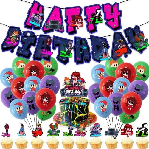 Friday Night Funkin Party Supplies Happy Birthday Banner Balloons Game Bunting Party Decoration Foil Latex Ballons Cake Toppers