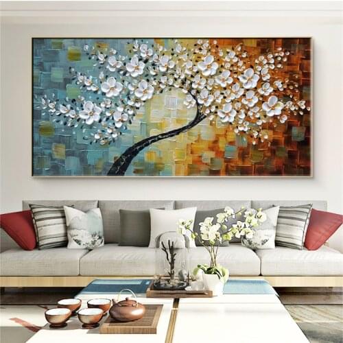 Hand Painted Contemporary Art for Living Room Oil Painting on Canvas Texture Palette Knife Tree Paintings Home Wall Art