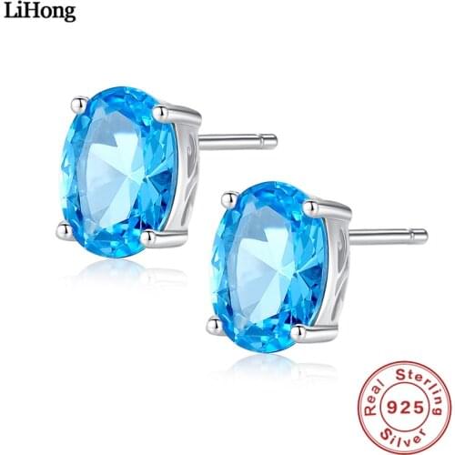 New Design Promotional 925 Sterling Silver Stud Earrings Sky Blue Topaz S925 Sterling Silver Earrings for Women Glamour Jewelry