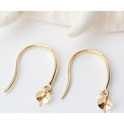 18K Gold Earring Hooks with Eyepin Bead Caps, Yellow Karat Gold Solid 18ct oro French Earwire Dangle Pearl Earrings