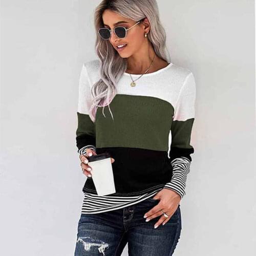 Spring Autumn Polyester Womens Sweater Round Collar Long Sleeve Pullover Knitted Striped Slim Fashion Streetwear Sweater
