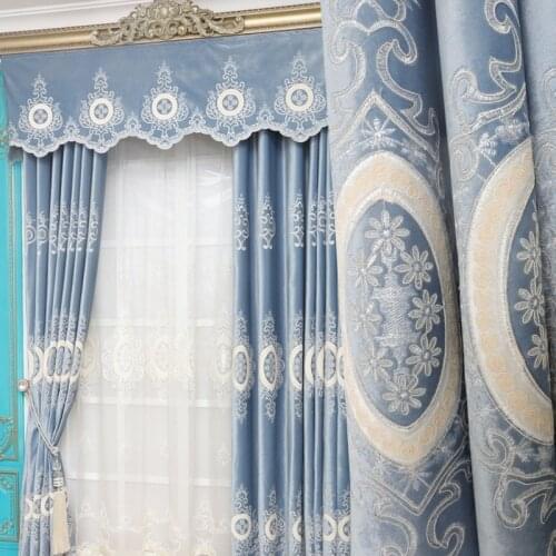 Nordic Curtains for Living Dining Room Bedroom Luxury Villa European Curtains Valance Curtains Blue Coffee Color Two Colors