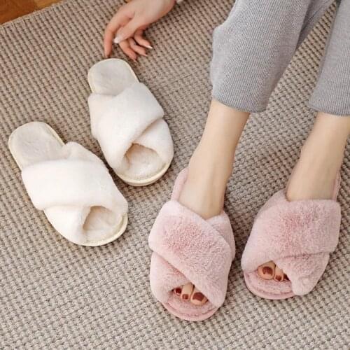 Winter Women House Slippers Faux Fur Warm Flat Shoes Female Slip on Home Furry Ladies Slippers Wholesale Feminino Zapatos size43