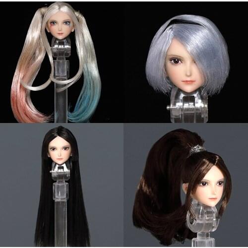In stock 1/12 scale Female m001A/B/C/D 2B girl double ponytail Anime beauty head sculpture Cute girl Fit 6" Pale Action Figure