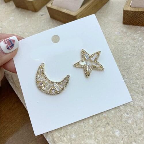 SHIFEEL 2019 New Fashion 925 Silver Pin Womens Jewelry Zircon Star Moon Pentagram Earrings Sweet Temperament Pendients