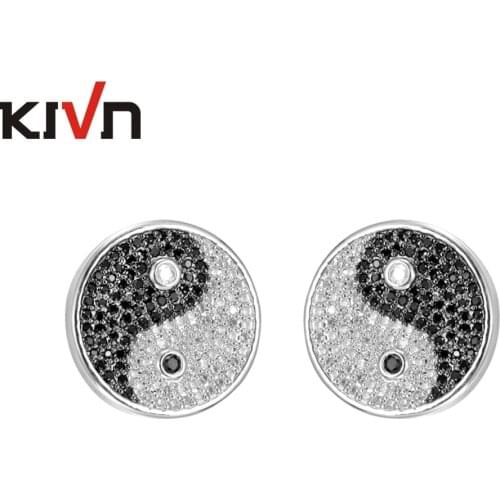 KIVN Fashion Jewelry Pave CZ Cubic Zirconia Magic Yin Yang Balance Amulet Earrings for Women